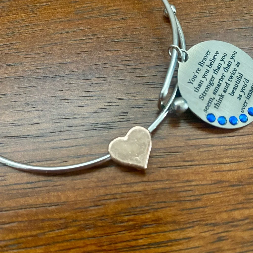 Silver Metal Bracelet Women’s Inspirational Faux Sapphire Rose Gold Heart